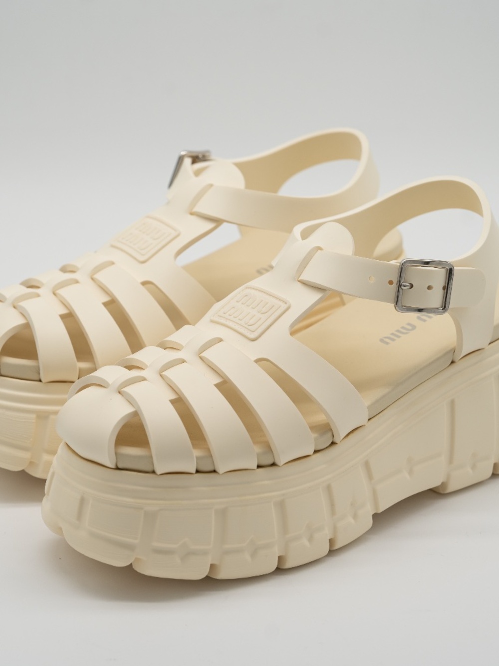 MIU MIU Fisherman Platform Sandals Cage Cream Ivory size 41 eu 11 US